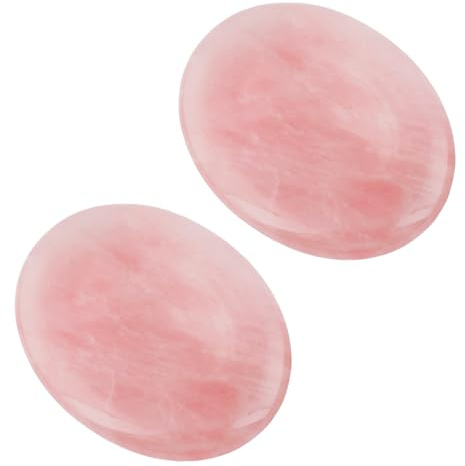 mookaitedecor 2 Stück Poliert Oval Daumenstein Handschmeichler Stein | Rosenquarz Daumen Edelstein Heilkristall Massagestein Taschenstein Sorgenstein Handschmeichler für Stressabbau Meditation