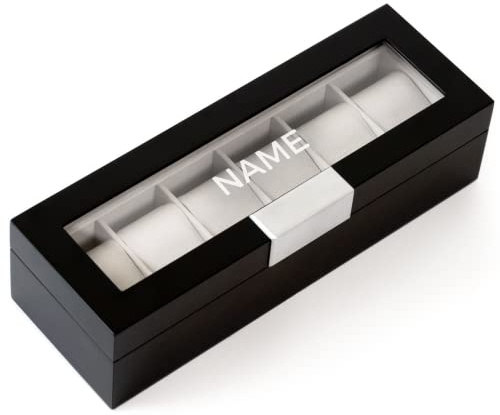 CASE ELEGANCE Collection Edle Uhrenbox aus Holz für 6 Uhren mit Vitrine - Schwarz (Metallclip)