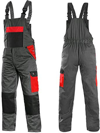 CANIS CXS Phoenix Cronos Arbeitslatzhose Professionelle Latzhose Herren Schutz für Monteur Gärtner Damen Hose für Mechaniker mit Klettverschlusstaschen Cargotaschen; grau mit rot (52)