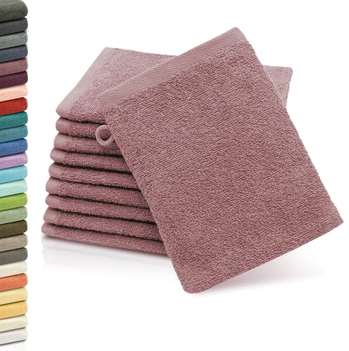ZOLLNER 10er Set Waschlappen - weiche und saugstarke Waschhandschuhe - waschbar bis 95°C - Baumwolle - 16x21 cm in Altrosa