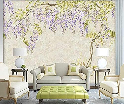 Carta da parati con fiori di glicine dipinti a mano ad acquerello Carta da parati fotomurali poster murale Soggiorno camera letto minimalista tv sfondo-150cm×105cm