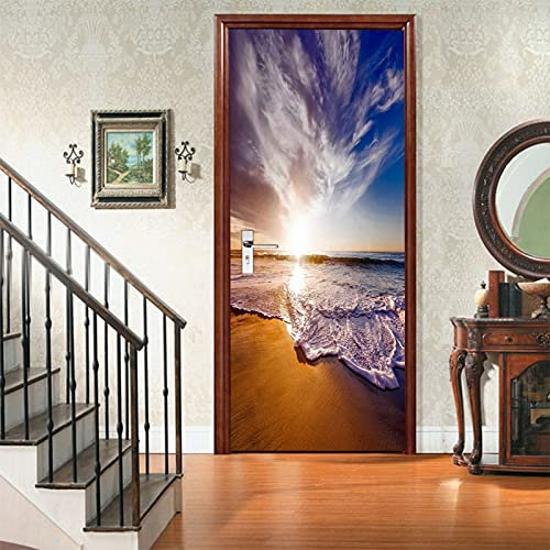 A.Monamour Türtapete Selbstklebend Türfolie Türposter 3D Meer Küste Strand Sonnenuntergang Natur Landschaft Vinyl Folie Türdeko Tapete Wandbild Türaufkleber Türtattoo 77 x 200 cm