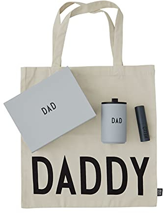 Design Letters Geschenkbox DAD |Papa Geschenke| Inklusive Thermobecher, Tragetasche aus 100% Bio-Baumwolle und Spender für Handdesinfektionsmittel in Beutelgröße