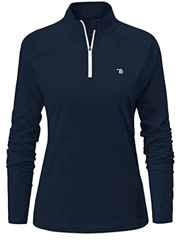 YSENTO Womens 1/4 Zip Running Tops Long Sleeve Sport Gym Top Training Casual Long Sleeve Golf Top(Navy,XL)