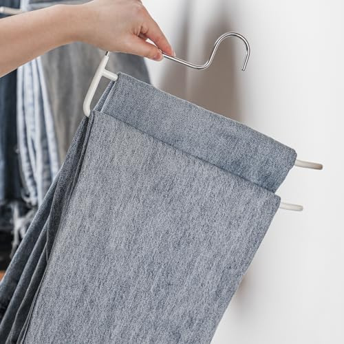 SHIMOYAMA Pants Hangers, 5 Pack, Trouser/Slack Hangers, Open Ended Double Rods Hanger, Space-Saving Clothes Hanger, White