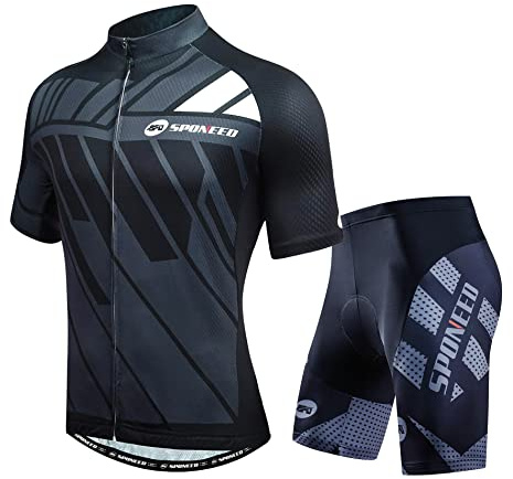 sponeed Mens Cycling Clothing Sets Short Sleeve Bicycle Suit Shirt and Pants Padded US M Multi Gray