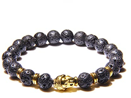 8 mm kungligt blått tigeröga armband män silverfärg Buddha huvud berlock armband kvinnor amulett vinatge gul sten pärlor pulsera, lavasten 1, 19 cm