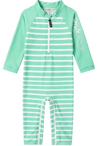 weVSwe Baby Junge Kleinkind Badeanzug UPF 50+ Sonnenschutz Recycling Stoff Einteiler Langarm Rash Guard Grüne Streifen Neugeborene 0-6 Monate