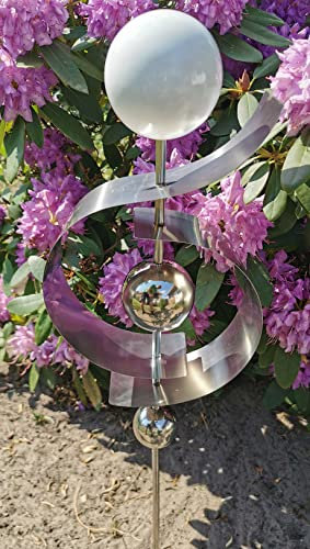 Jürgen Bocker Garten-Ambiente Gartenstecker Skulptur Jupiter 100 cm aus Edelstahl matt gebürstet mit obere Kugel Edelstahl weiß poliert