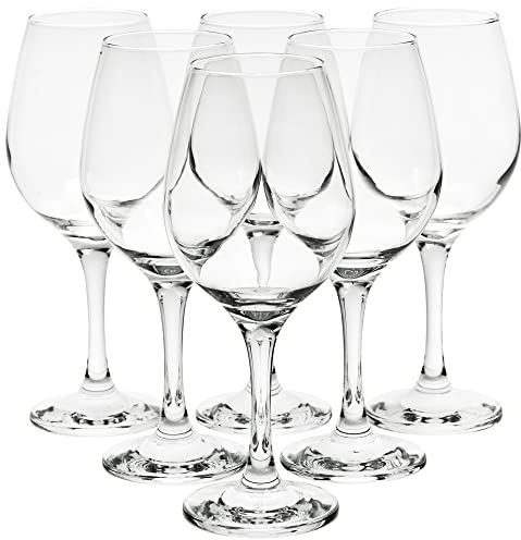 Queensway Home & Dining Set of 6 x 365ml Modern Wine Glasses Clear Glass Goblet Stemmed Base for Red White Wine Rosé Entertaining Drinkware (365, Milliliters)