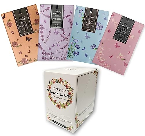 LIFFLY 14 Packungen Duftsäckchen für Schubladen und Schränke, Geschenkbox, 4 verschiedene Düfte