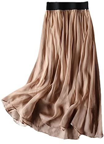 Disimlarl Damenrock aus Maulbeerseide, locker, eleganter Rock für Damen, Sommer, weiß, langer Rock