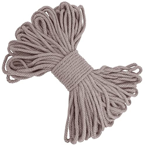 LEREATI Makramee Garn 5mm x 20m, Baumwollgarn Makramee-Schnur Farbig Baumwollkordel, Dicke Baumwollseil für Makramee Wandbehang, Hängepflanze, Traumfänger, Hochzeitsbogen (Hanf-Grau)