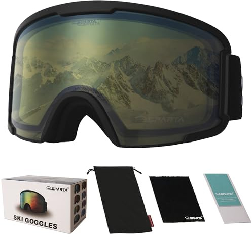 Skidglasögon för vuxna - hjälmkompatibla skidglasögon för män och kvinnor med 100% UV-skydd (7. Svart ram, gul lins)