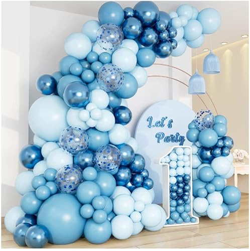 Luftballons Girlande Blau, 109 Stück Blaue Luftballons Geburtstag | Luftballon Hochzeit Hellblau Pastell Blau mit Konfetti Ballons für Jga Jugendweihe Mann Geburtstag Babyparty Vatertag deko