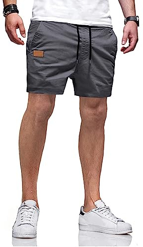 Landtown Herrshorts vardagliga bomullsshorts atletisk träning golfshorts sommar strandshorts med fickor, Mörkgrått, M