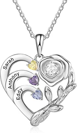 kaululu Kette mit Gravur Damen Herz Anhänger Mama Kette Personalisiert Namenskette für Mutter Halskette Damen Silber Muttertagsgeschenke Jahrestagsgeschenke