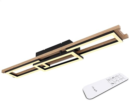 INNOVATE LED Deckenleuchte mit Fernbedienung | dimmbare Deckenlampe Holzoptik | Wohnzimmerlampe Holz | moderne Deckenleuchten dimmbar | LED Panel Deckenleuchte ColorSwitch | Deckenlampe schwarz Metall