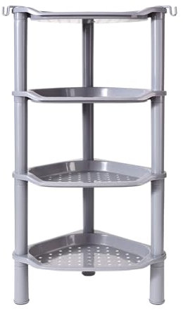 Organizer per doccia a 4 ripiani, in plastica, per bagno, vasca da bagno, doccia, 34 x 25 x 83,5 cm, grigio (slot rotondo grigio a 4 livelli)