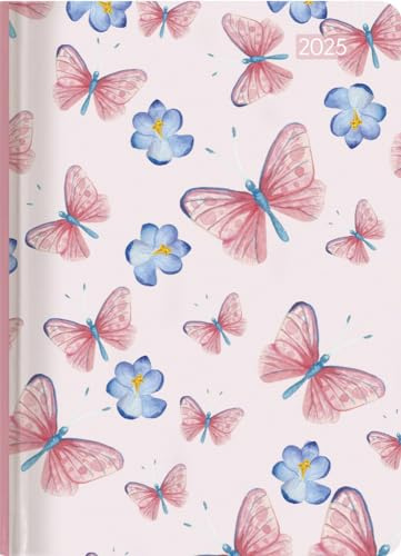Alpha Edition - Ladytimer Grande Butterflies 2025 Taschenkalender, 15x21cm, Kalender mit 128 Seiten, Notizmöglichkeiten nach jedem Tag, Wochenübersicht auf 2 Seiten und internationales Kalendarium