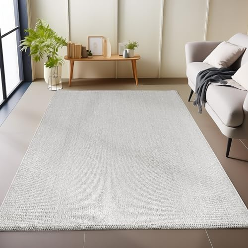 Carpetsale24 Teppich Läufer 80x150 cm Silber, Einfarbig & Weich, Moderner Schlingenflor für Flur oder Schlafzimmer, Pflegeleicht & Stilvoll