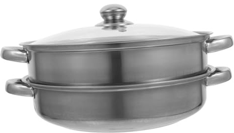 HOLIDYOYO 1 Set Stainless Steel, Double Boiler Cooker with Twin Handles Lid, 2-layer Pot, Silver Dumpling Cooker, Vegetables Food Eggs Boilers for Kitchen Home