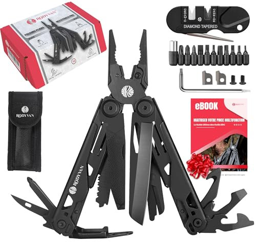 RODYVAN Multitools, 19-in-1 Stainless Steel Multi Tool Pliers with Scissors, Screwdriver Set, Bottle Opener, Survival Camping Accessories. Gift for Men Dad. DIY Tool kit for Outdoor Activities