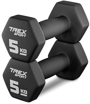 TREX SPORT Neopren Hanteln Set | Rutschfeste Kurzhanteln 2er Set 4kg-20kg | 2x1kg - 2x10kg Hanteln Frauen & Männer Set, Hexagonal aus Gusseisen für Fitness, Aerobic & Krafttraining zu Hause
