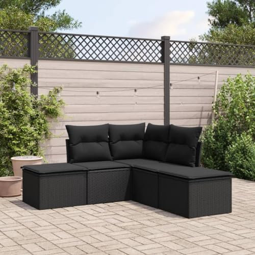 ULUYYUC 5-TLG. Garten-Sofagarnitur, Eckbank Eckbankgruppe Ecksofa Gartenstühle Geeignet für Balkon Garten Außenbereich Hinterhof mit Kissen Schwarz Poly Rattan