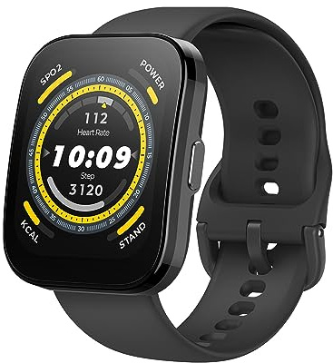 Amazfit Bip 5 - Reloj inteligente con pantalla ultra grande, llamadas Bluetooth, Alexa, GPS, batería de 10 días de duración (negro)