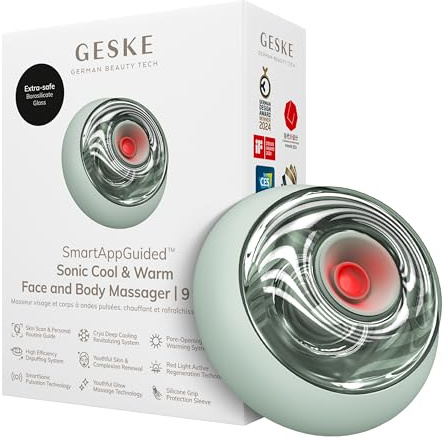 GESKE Sonic Cool & Warm Face & Body Massager | 9 in 1 | Straffend | SmartAppGuided™ | Elektrisches Massagegerät | Gesicht & Körper | Batterielose Wärme- & Kühltechnologie | Entspannend