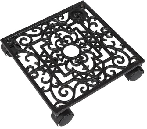 Cast Iron Plant Trolley Vintage Style Square Plant Pot Stand with Wheels