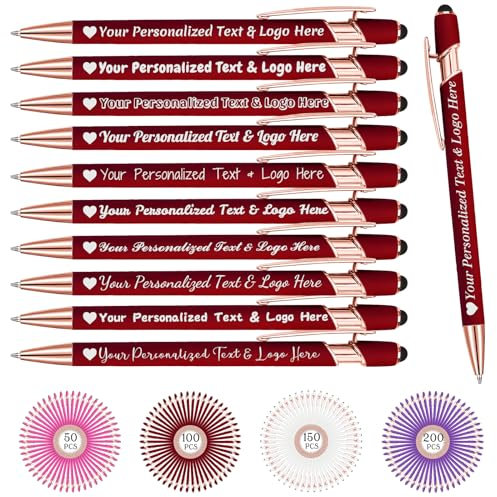 STREADVE Kugelschreiber mit Gravur 10 Kugelschreiber Personalisiert Logo Name Stift Personalisierte Kuli Dankeschön Geschenk Hochwertig für Kirche Lehrerin Taufe, Rot