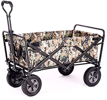 ABBNIA Zusammenklappbarer Outdoor-Handwagen mit 4 Rädern, zusammenklappbarer Campingwagen, Gartenwagen, tragbarer Outdoor-Handwagen mit Bremse
