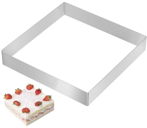 DOITOOL Square Cake Ring 12 Inch Stainless Steel Pastry Mould Baking Tool for DIY Desserts Mousse Mold Reusable Smooth Surface Easy Clean