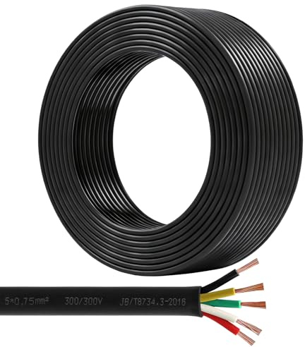 AOHEWEI Câble de remorque à 5 conducteurs 12 V 24 V Fil de Automobile, Fil électrique Rond à paroi Fine 5 x 0,75 mm² pour Connexion de câblage de lumières LED, Caravane, Camion, câble de remorquage