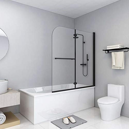 JUDYY Faltbare Duschkabine 2 Paneele ESG, Duschabtrennung, Schiebetür Dusche, Duschwanddichtung, Duschkabinen Ersatzteile, Dusche Eckeinstieg, 120x140 cm Schwarz
