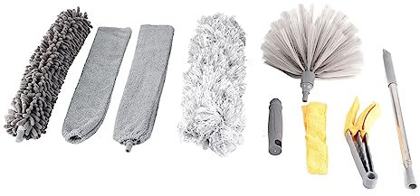 Baguette d'époussetage, plumeau Lavable 9 pièces Kit de plumeau en Microfibre Extensible ABS, Grand plumeau pour Plafond Haut pour Cuisine Domestique Chambre à Coucher