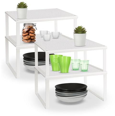 AKITAInk Scaffale Portaspezie, Set di 4 Scaffali Impilabili, Versatili e Robusti - Organizzatori da Cucina Espandibili, Scaffale da Cucina Impilabile, Metallo, Bianco (SET 4 SCAFFALI GRANDI)