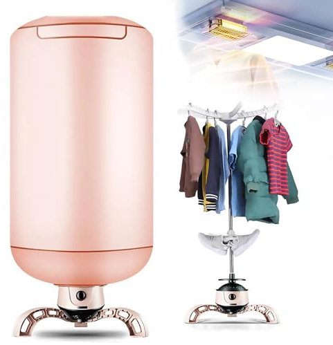 Sèche-Linge Portable, Sèche-Linge Pliable avec Sac De Séchage à Pompe à Chaleur, étagère à Chaussures, Trépied, Minuterie Intelligente, Chauffage à 360° pour La Maison Pink