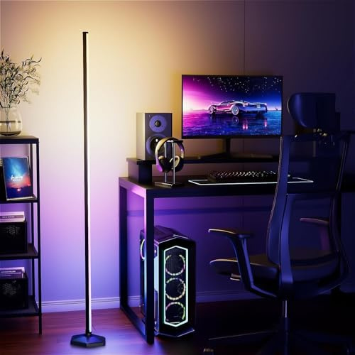 Uocub Corner Floor Lamp - Smart RGB LED Corner Lamp with App and Remote Control, 16 Million Colors & 68+ Scene, Music Sync, Timer Setting - Ideal for Living Rooms, Bedrooms, and Gaming Rooms