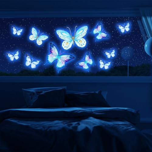 Wandtattoo Schmetterlinge Leuchtend, 25 Stk Schmetterling Deko Wandsticker Fluoreszierende Schmetterling Wandaufkleber, Luminous Butterfly Wall Stickers für Wohnzimmer Schlafzimmer Kinderzimmer