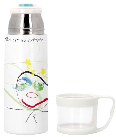 Bouteille thermo en Inox avec Tasse Intégrée - Dessin d'Enfant Mon Fils Est un Artiste Mignon - 350ml - Bouteille Isotherme