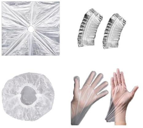 ArrErr 10 Set Disposable Hair Dye Cape Shower Caps Ear Covers Plastic Gloves Protection Kit for Hair Color Creme Application Coloring Dyeing Bleaching Tinting DIY Tool Salon Hair Colorist Color Spray