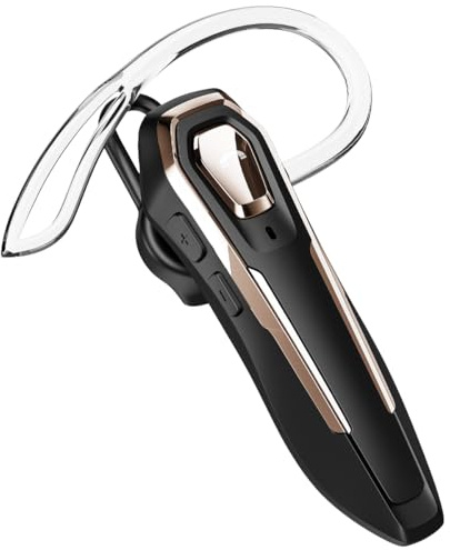 BEVCEFCC Single Ear Wireless Headset 36H Talking Time Bluetooth Earpiece Dual Noise Cancelling Mic Hands-Free Calls Bluetooth Earpiece Two Device Connection for PC, Laptop Gold