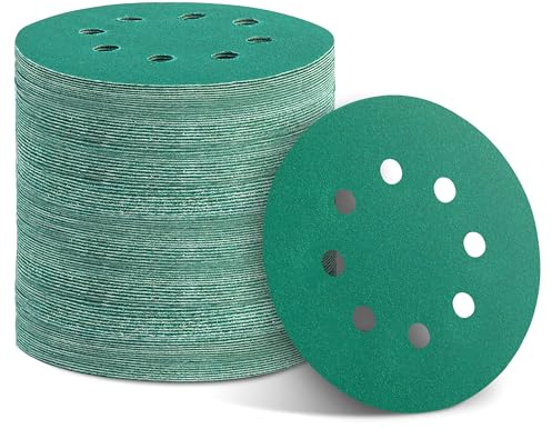 YEHBS 100PCS 240 Grit Premium Green Sanding Discs, 5-Inch 8-Hole Sandpaper for Random Orbital Sander