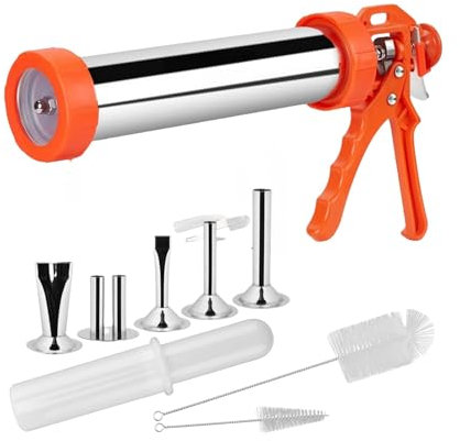 Sausage Maker,Sausage Stuffer Jerky Gun Kits, Jerky Maker Gun, Beef Jerky Gun, 2.5 Pound Stainless Steel Sausage Stuffer Jerky Making Gun with 5 Stainless Nozzles, 2 Cleaning Brushes, 1 Stomper