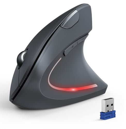 TECKNET Ergonomic Mouse, Wireless Bluetooth Vertical Mouse, 4800 DPI Silent Mouses with 6 Adjustable DPI Levels, 2.4GHz Optical Mouses, 6 Buttons Wireless Mouse for Laptop, Desktop, PC, MacBook（Grey）