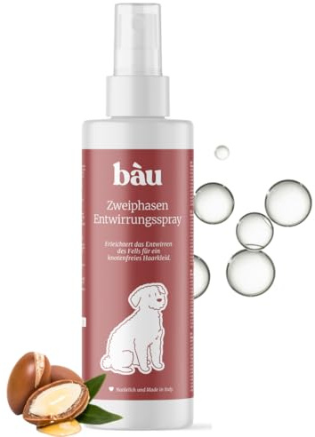 BAU Spray Démêlant pour Chien et Chat sans Rinçage – Soin Biphase à l’Acide Hyaluronique et à l’Huile d’Argan – Spray Anti-Nœuds Naturel pour Poils Longs et Brillants – 200 ML