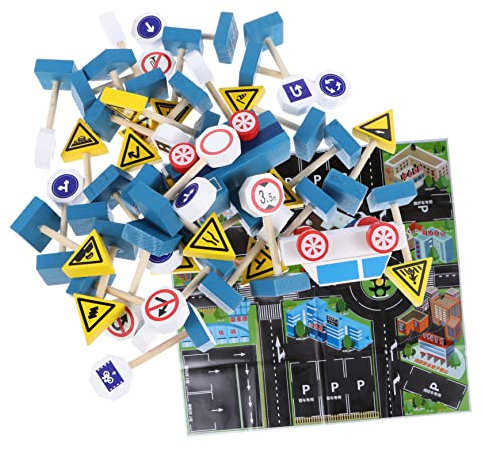 BESTonZON Panneau De Signalisation De Voiture Bois pour Garçon Fille De Jouets De Construction De Signalisation De Voiture Bois De Jouets De Construction